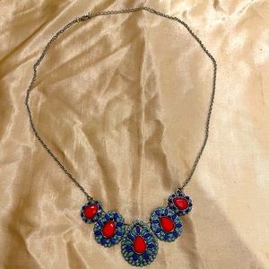 Boho Red and Blue Statement Necklace